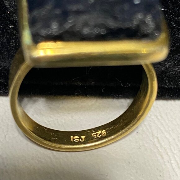 Ring Raw Possibly Obsidian Size 9 Rectangle Gold Over Sterling Silver 925 ISJ - Picture 13 of 14
